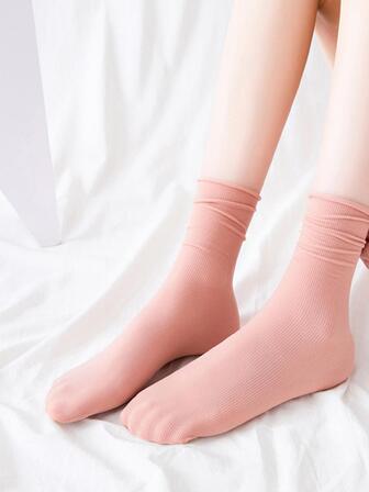 女性素色休閒中筒襪,適用於日常生活