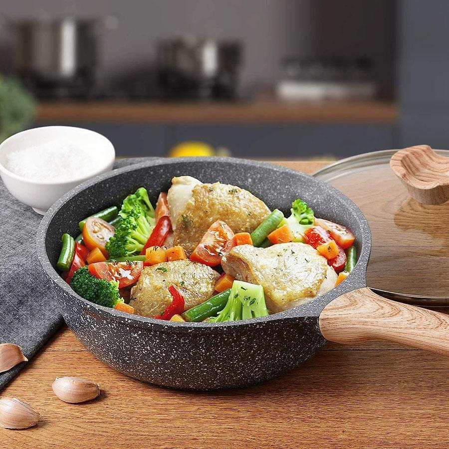 Caannasweis 12" Nonstick Deep Pan, Nonstick Stone Frying Pan, Best Nonstick Omelette Skillet Fry