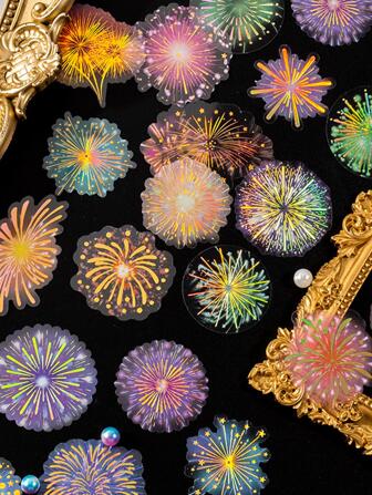 Creative Fireworks Flower Shaped PET Holographic Sticker Materials, Non-Random Assortment Back To School