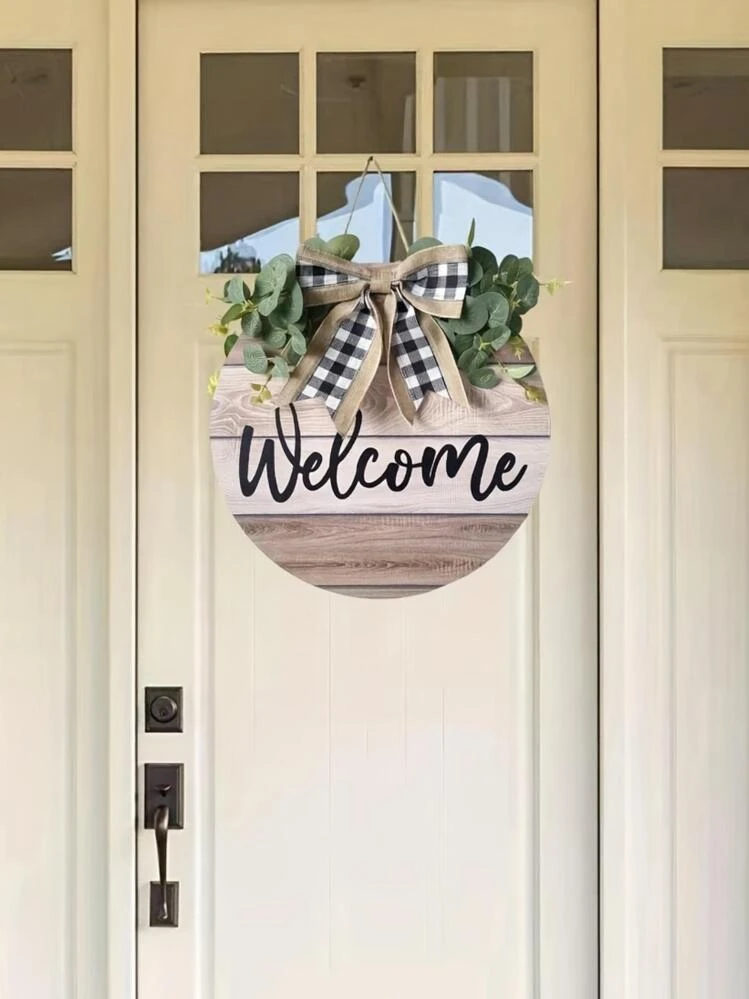 Monozoz Home Sweet Home Decorazione da parete | Home Sweet Home Cartello di benvenuto per porta d'ingresso | 30 cm rotondo in legno da appendere ghirlanda decorativa per porta primaverile, ghirlanda