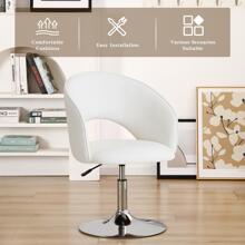Fumahaus White Vanity Chair With Hallow Back Modern PU Leather Desk Chair For Office Study Room Adjustable Swivel Barrel Chair Makeup Chair For Bedroom Luxurious Accent Chair For Living Room Valentine Day Decor - 白色 - 查看 6