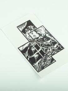 1 件黑白棋盤圖案臨時紋身貼紙 - 黑與白 - 查看 4