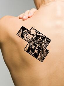 1 件黑白棋盤圖案臨時紋身貼紙 - 黑與白 - 查看 1