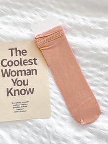 女性素色休閒中筒襪,適用於日常生活 - 粉色 - 查看 3