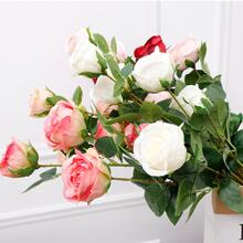 6入組圓形白色玫瑰仿真花適用於拍照片,家庭裝飾用品,婚禮,派對,事件,插花,花束伴娘手持,布玫瑰,塑膠花卉 - 白色 - 查看 4