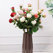 6入組圓形白色玫瑰仿真花適用於拍照片,家庭裝飾用品,婚禮,派對,事件,插花,花束伴娘手持,布玫瑰,塑膠花卉 - 白色 - 查看 3