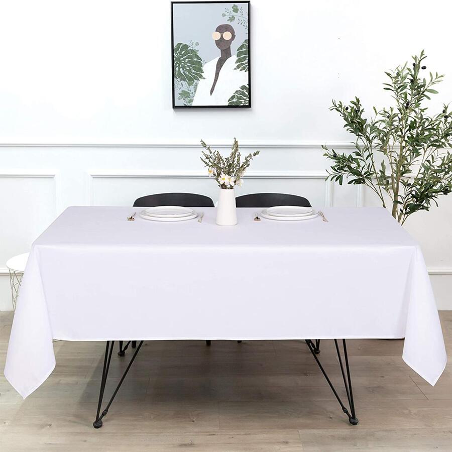 素色簡約風格滌綸桌布,,抗皺紋和可水洗 - 白色 - 查看 1