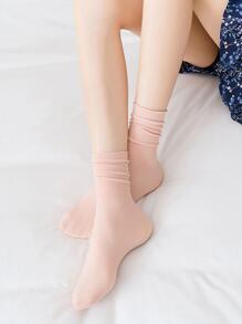 女性素色休閒中筒襪,適用於日常生活 - 粉色 - 查看 4