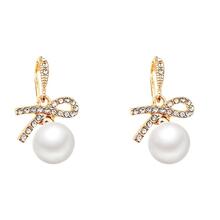 1對合金蝴蝶結＆人造珍珠耳環 - 彩色 - 查看 5