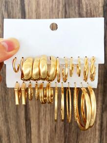 12 對/套休閒百搭人造珍珠裝飾幾何扭曲圓形女式耳環,適合舞會、節日、約會和日常佩戴,最佳禮物選擇