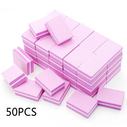 50pcs/Pack Rectangular Mini Nail Buffing Blocks, Disposable Washable Soft Double-Sided Shine Kit For Polishing & Smoothing