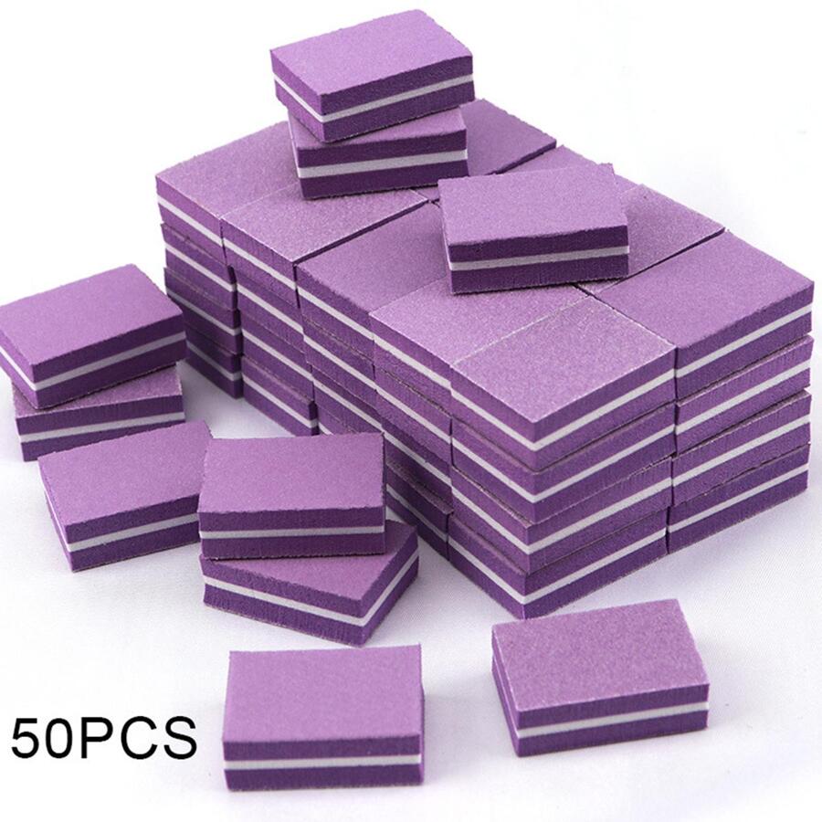 50pcs/Pack Disposable Washable Double-Sided Purple Nail Buffing Block And Shine Kit For Polishing & Smoothing - Purple - View 1