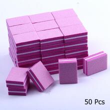 50 piezas/paquete Bloques de pulido de uñas rectangulares mini, kit desechable y lavable de doble cara para pulir y alisar - Rosa Fucsia - Ver 3