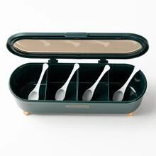 4 Grids Multipurpose Dustproof Seasoning Box With Spoon, Portable Kitchen Spice Container