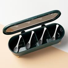 4 Grids Multipurpose Dustproof Seasoning Box With Spoon, Portable Kitchen Spice Container