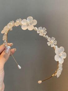 1pc Women Flower Decor Elegant Headband, For Date & Spring & Summer Decoration - Gold - View 2