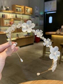 1pc Women Flower Decor Elegant Headband, For Date & Spring & Summer Decoration - Gold - View 3