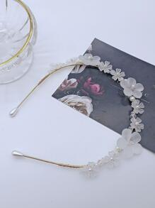 1pc Women Flower Decor Elegant Headband, For Date & Spring & Summer Decoration - Gold - View 1