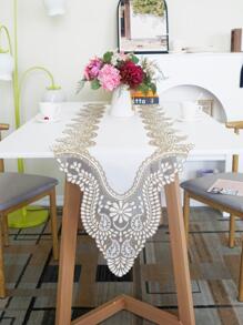 1 pieza Bandera blanco con bordado con encaje mesa - Blanco - Ver 1