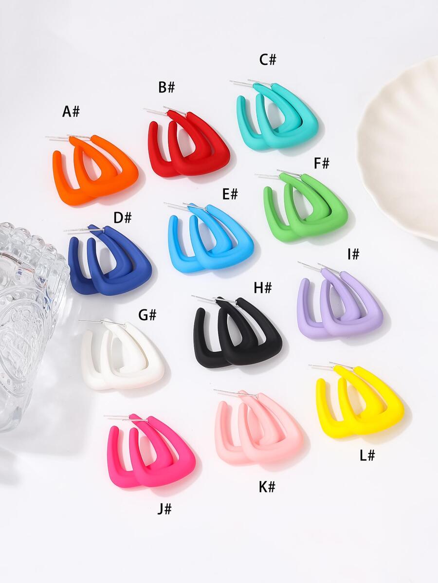 1雙時尚幾何設計開口耳環適合女士日常裝飾 - 彩色 - 查看 1