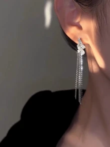 1 Tinh Tế Hợp Kim Kẽm Kim Cương Giả Trang Trí Tua Rua Kim Loại Bông Tai Giọt Dành Cho Nữ Cho Đảng - Bạc - Xem 2