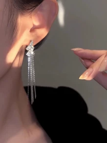 1 Tinh Tế Hợp Kim Kẽm Kim Cương Giả Trang Trí Tua Rua Kim Loại Bông Tai Giọt Dành Cho Nữ Cho Đảng - Bạc - Xem 3