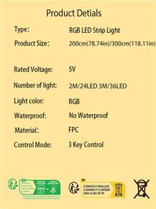 1 pieza 12 LED de plástico 5050 RGB Tira de luces LED , moderno Tira de luces LED con control remoto para sala de estar Decoración - Multicolor - Ver 9