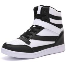 Women's Hidden Wedges 5.5cm Ankle Boots Platform Bootie Heel High Top Fashion Sneakers Casual Sports Shoes - 黑與白 - 查看 1