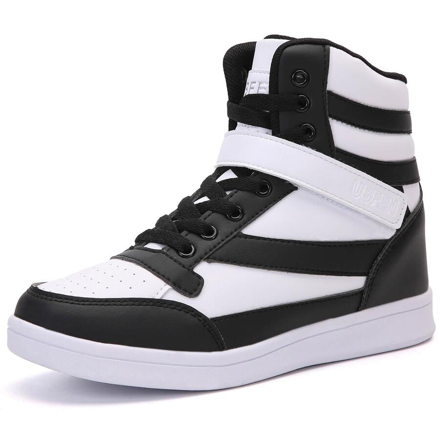 Women's Hidden Wedges 5.5cm Ankle Boots Platform Bootie Heel High Top Fashion Sneakers Casual Sports Shoes - 黑與白 - 查看 1