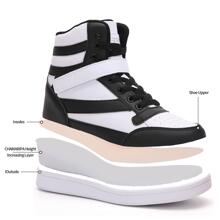 Women's Hidden Wedges 5.5cm Ankle Boots Platform Bootie Heel High Top Fashion Sneakers Casual Sports Shoes - 黑與白 - 查看 3