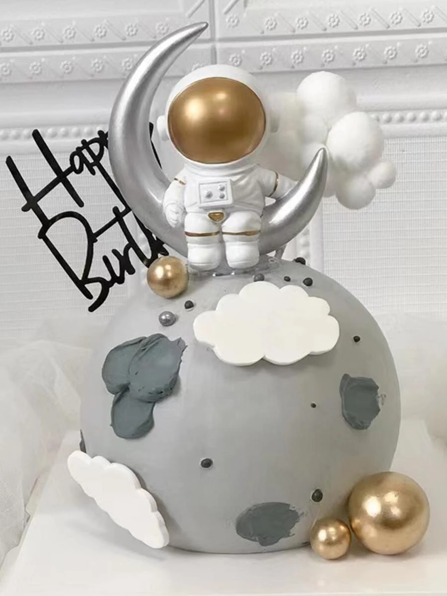 1pc Cute Creative Astronaut Cake Topper Decoration,Christmas - Gold - View 1