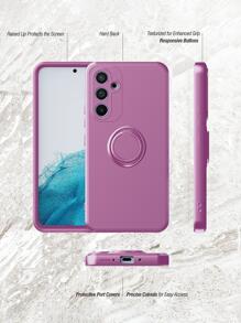 Husă de telefon în culoare solidă cu inel de susținere, compatibilă cu 15/15Plus/15Pro/15Promax - Violet - Vizualizare 3