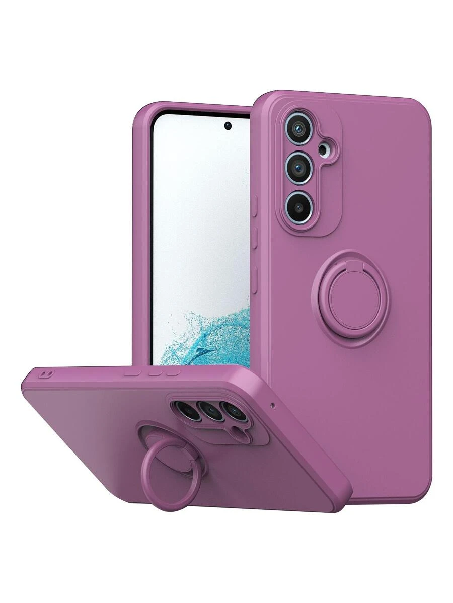 Husă de telefon în culoare solidă cu inel de susținere, compatibilă cu 15/15Plus/15Pro/15Promax - Violet - Vizualizare 1