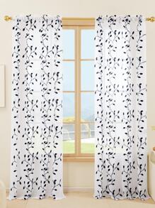 2 Pcs Embroidered Sheer Curtains, Leaf Pattern Voile Curtains For Bedroom, Rod Pocket Light Filtering Living Room Curtains, Decorative Curtains - 藏蓝色 - 查看 4