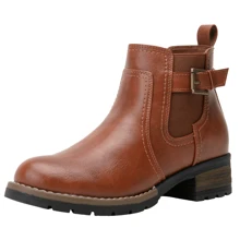 Comfyshoes Women's Ankle Boots, Chelsea Booties,Chunky Low Heel Boots With Zip - 鏽棕色 - 查看 2