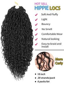1 包仿卷发辫钩针发，18 英寸女神波西米亚辫钩针发，嬉皮辫，女士钩针编织发辫，合成编织发辫（14 英寸、18 英寸、22 英寸、1 包、1B） - 黑色 - 查看 3