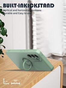 Green Solid Color Phone Case With Ring Holder Compatible With IPhone15/15Plus/15Pro/15Promax Waterproof Shockproof Anti-Fall Scratch Resistant - Mint Green - View 4