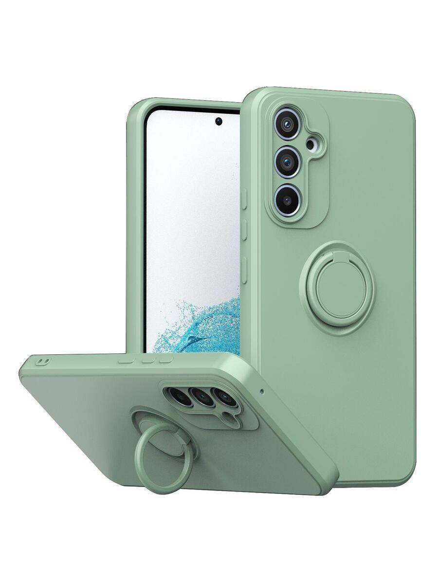 Green Solid Color Phone Case With Ring Holder Compatible With IPhone15/15Plus/15Pro/15Promax Waterproof Shockproof Anti-Fall Scratch Resistant - Mint Green - View 1