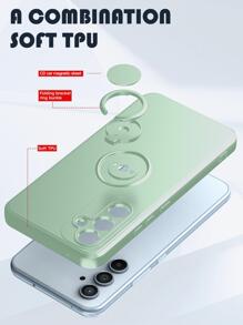 Green Solid Color Phone Case With Ring Holder Compatible With IPhone15/15Plus/15Pro/15Promax Waterproof Shockproof Anti-Fall Scratch Resistant - Mint Green - View 9