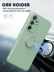 Green Solid Color Phone Case With Ring Holder Compatible With IPhone15/15Plus/15Pro/15Promax Waterproof Shockproof Anti-Fall Scratch Resistant - Mint Green - View 8
