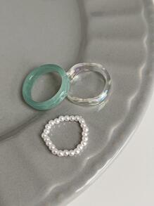 3 件套波西米亚风格时尚首饰人造珍珠戒指，适合女士，夏季