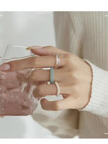 3 件套波西米亚风格时尚首饰人造珍珠戒指，适合女士，夏季