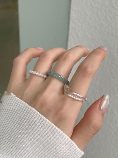 3 件套波西米亚风格时尚首饰人造珍珠戒指，适合女士，夏季