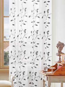 2 Pcs Embroidered Sheer Curtains, Leaf Pattern Voile Curtains For Bedroom, Rod Pocket Light Filtering Living Room Curtains, Decorative Curtains - Xám - Xem 5