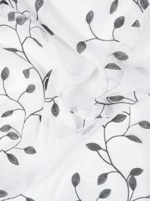 2 Pcs Embroidered Sheer Curtains, Leaf Pattern Voile Curtains For Bedroom, Rod Pocket Light Filtering Living Room Curtains, Decorative Curtains - Xám - Xem 6