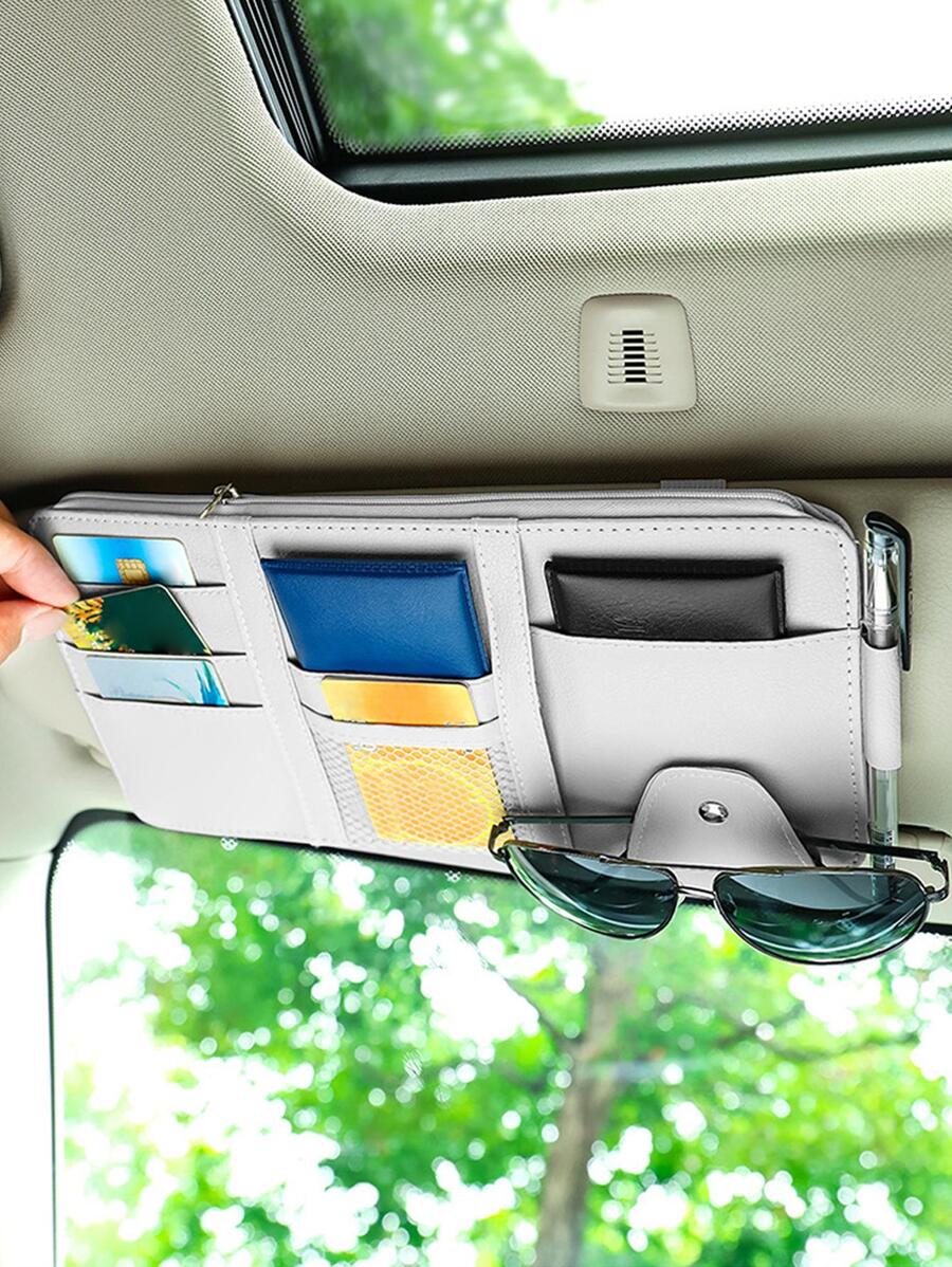 Solid Car Sun Visor Card Holder - Grey - View 1