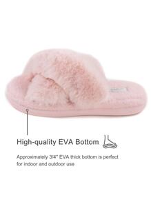 Valentines Women's Fluffy Cross Strap Bedroom Slippers With Memory Foam, Ladies Open Toe Slip On House Fuzzy Shoes Indoor Outdoor - 粉色 - 查看 4