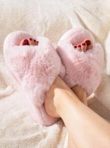 Valentines Women's Fluffy Cross Strap Bedroom Slippers With Memory Foam, Ladies Open Toe Slip On House Fuzzy Shoes Indoor Outdoor - 粉色 - 查看 1