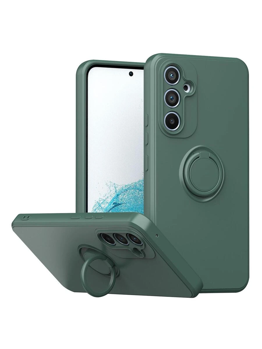 纯色手机壳，带指环支架，兼容 15/15 Plus/15 Pro/15 Pro Max，防水防震防摔防刮，国际版，非国内版 - 軍綠色 - 查看 1