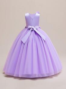 Tween-Mädchen Kleid im Blumen-Mesh-Stil, elegant und prinzessinnenhaft, geeignet für Geburtstag, Feierlichkeiten und Aufführungen